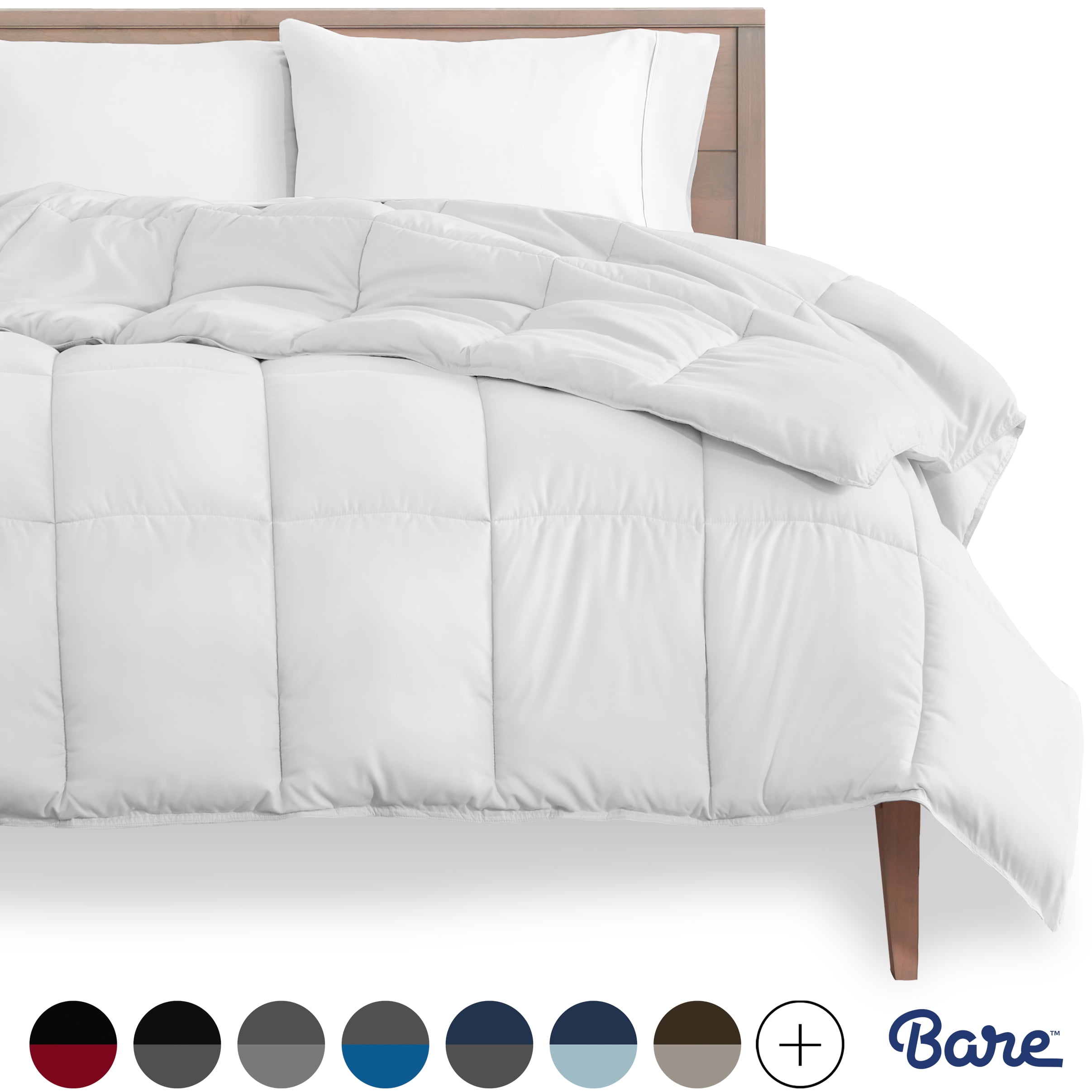 Bare Home Ultra-Soft Premium 1800 Series Goose Down Alternative Reversible Comforter - Hypoallergenic - All Season - Plush Fiberfill (Oversized Queen, White)