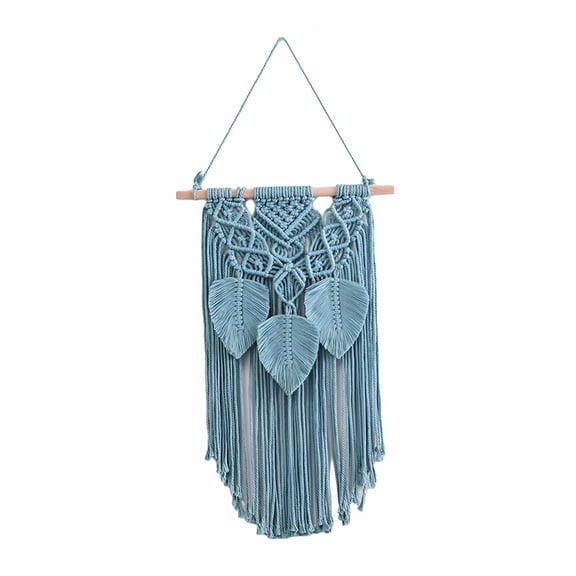 LAMIRO Leaves Tassels Macrame Wall Hanging Tapestry Handmade Woven Tapestry Chic Wall Art Decoration for Home Bedroom Dorm Apartment Blue