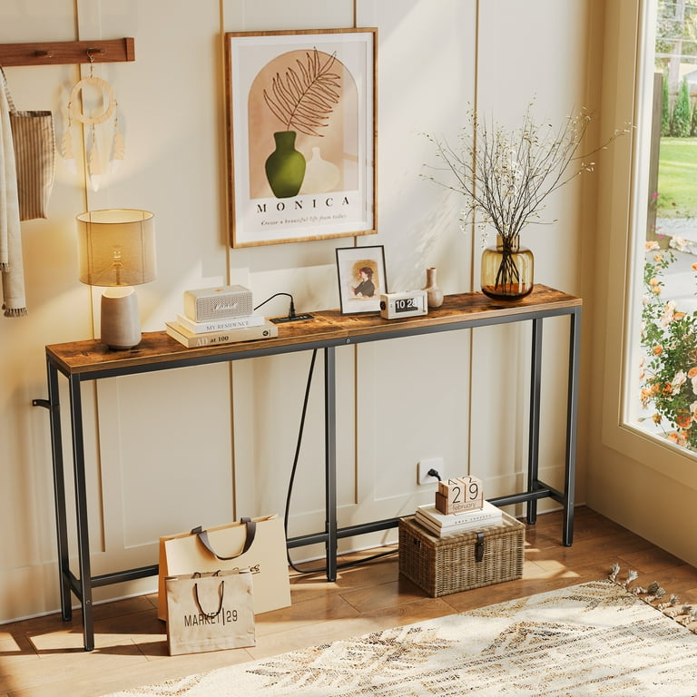 Sofa Thin Long Entryway Table with Storage & Charging