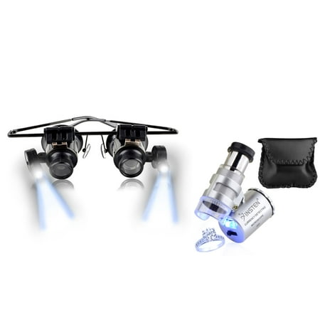 Insten 20X Magnifying Glasses & 60X Professional Magnifier Portable Loupe (both with LED Light) for Jeweler Watch Repair