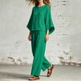 thumbnail image 6 of Naotn Women's 2 Piece Fall Outfits Crewneck Flowy Long Sleeve Shirts & Wide Leg Pants Casual Holiday Matching Sets, 6 of 8