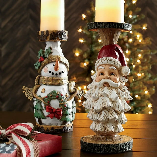 Xihbxyly Candelabro de Papá Noel, Elegante Diseño de Muñeco de Nieve de Resina, Estilo Rústico Esmerilado, Decoración de Mesa Única, Acogedor Detalle para La Sala de Estar, Regalo Perfecto para Las F
