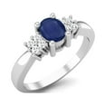 thumbnail image 2 of 5X4mm Oval Blue Sapphire 925 Sterling Silver Solitaire Side Stone Valentines Day Gifts Ring, 2 of 3