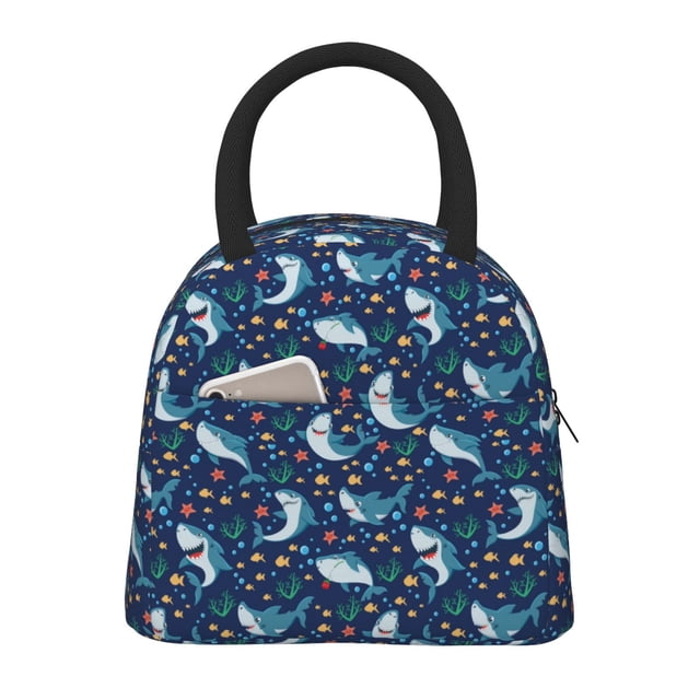 Fotbe Sea Sharks Bolsa de Almuerzo con Estampado, Lonchera Aislada, Contenedor de Comida Reutilizable Tipo Cooler a Prueba de Fugas