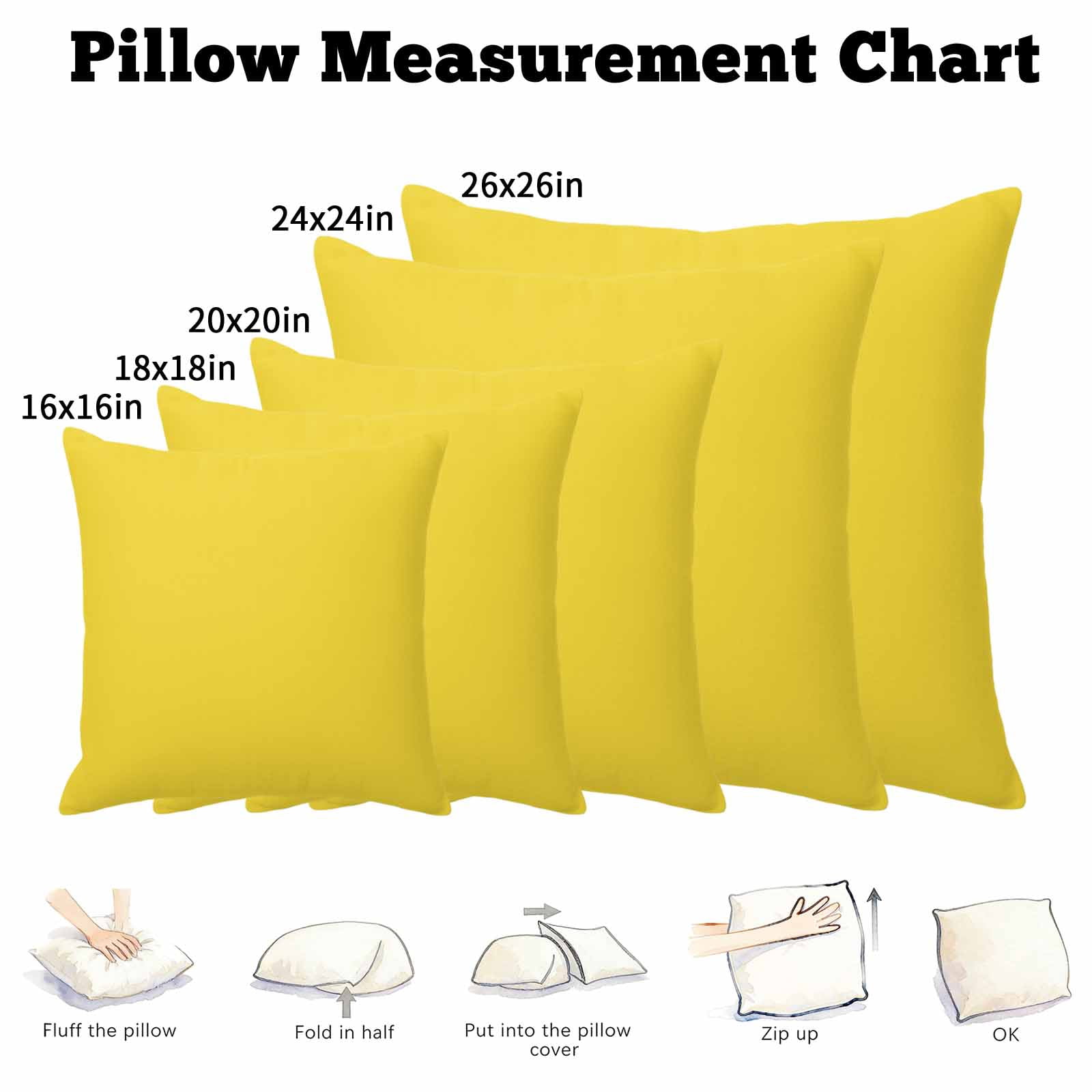 Throw Pillow Covers 26 x 26 Inch, Yellow Cotton Linen Pillows Cases, Pure Yellow Square Cushion Covers for Couch Sofa Bed