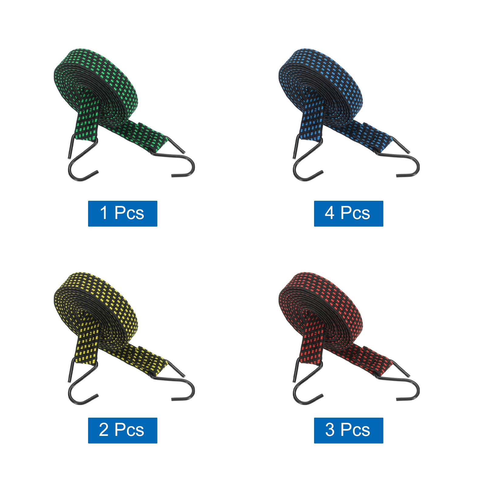 10Pack Bungee Cords, 98.43" Length Bungee Cords with Hooks 0.98" Width Adjustable Flat Elastic Rubber Bungee Straps for Luggage, Roof Racks, Tarpaulin, Moving Cargo, Camps, Tarps