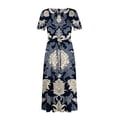 thumbnail image 6 of LWavelet Women's Plus Size Bohemian Patchwork Maxi Dress Short Sleeve Tie Waist Casual Ethnic Dress with Pockets Navy L, 6 of 7