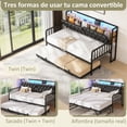 thumbnail image 3 of Sofá Cama con Nido y Cabecera con Almacenamiento, Convertible de Individual a King Size,Tapizado con Estación de Carga y Luces LED, Ideal para Sala o Dormitorio, 196 x 112.5 x 107 cm (Negro), 3 of 8