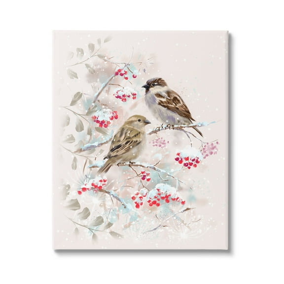 Stupell Industries Finches Perched Seasonal Berries Animals & Insects Painting Gallery Wrapped Canvas Print Wall Art