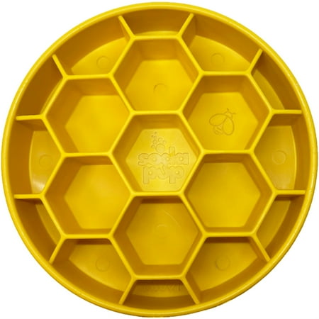 UPC: 0810216026325 | Honeycomb Design eBowl Enrichment Slow Feeder Bowl for Dogs Yellow