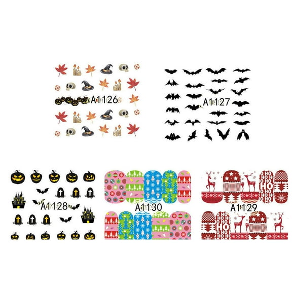 5PCS Cute Christmas Nail Art Christmas nail sticker Nails Nail Aticker New Year Slider Tattoo Water Decal Full Wraps Designs Decals