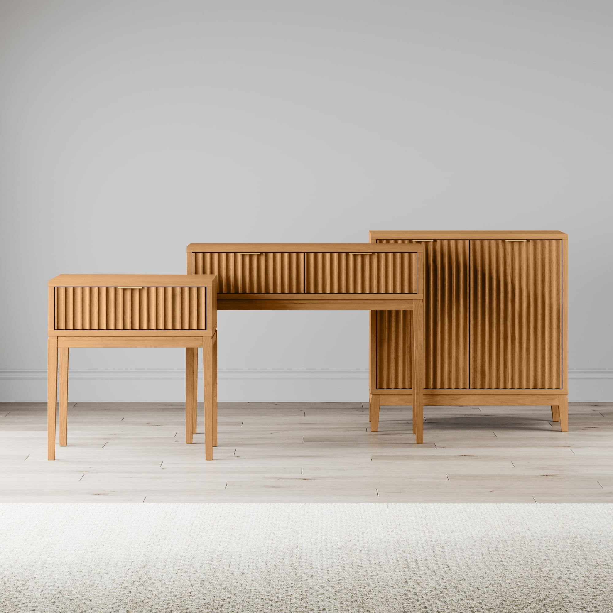 Nathan James Jasper Mid-Century Modern Nighstand, Side Table with Storage and Fluted Drawer Doors with Brass Handles