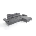 thumbnail image 4 of Ruslan Sectional, Right Chaise when Facing in Light Gray Nubuck Leather, Slide out Backrest and Armrest, Three Woven Linen Pillows Included, Nickel Chrome Coated and Polished Legs., 4 of 5