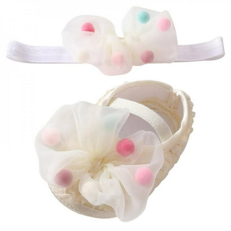 

Clearance!Cute Baby Girl Baptism Shoes Soft Sole Bowknot Princess Shoes Toddler Soft Sole Walking Shoes Headband Set 0-18M Yellow M