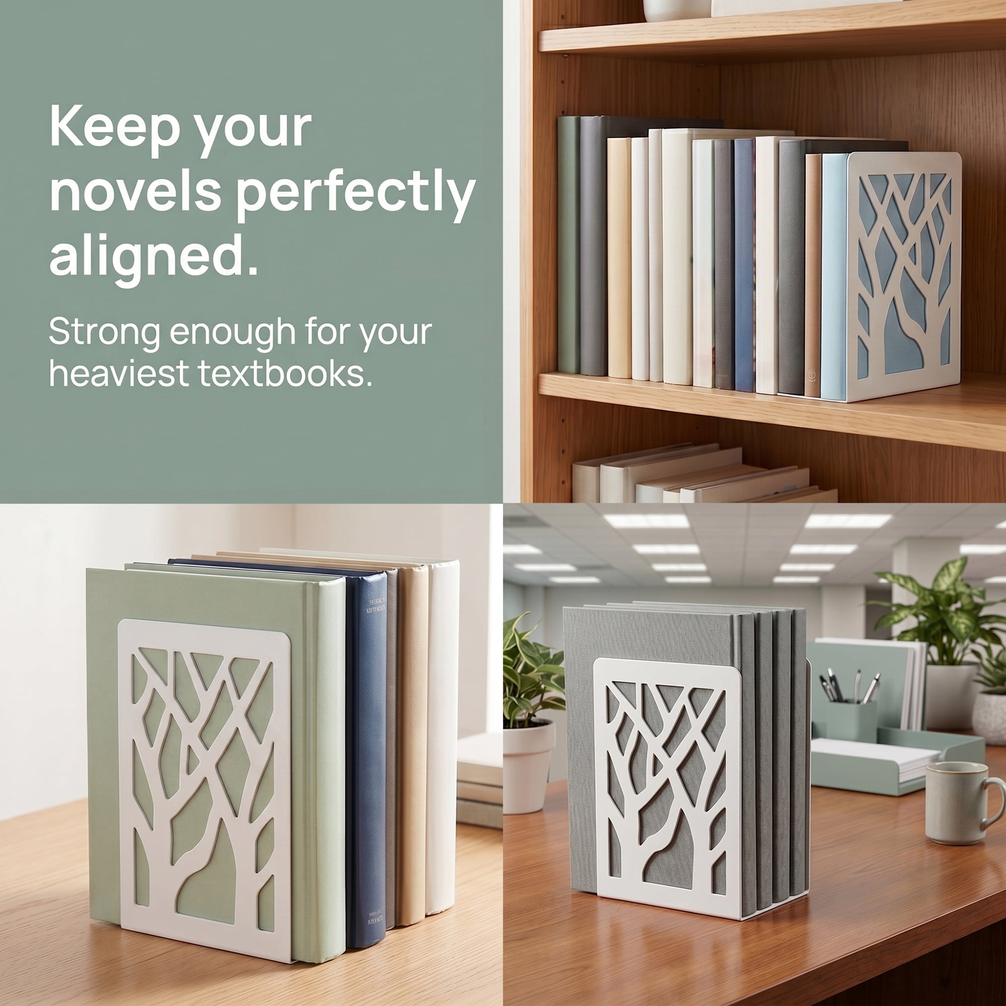 Unique Bargains Exquisite Decorative Metal Bookends for Home Office and Library White Style A 4.7"x3.5"x6.9"