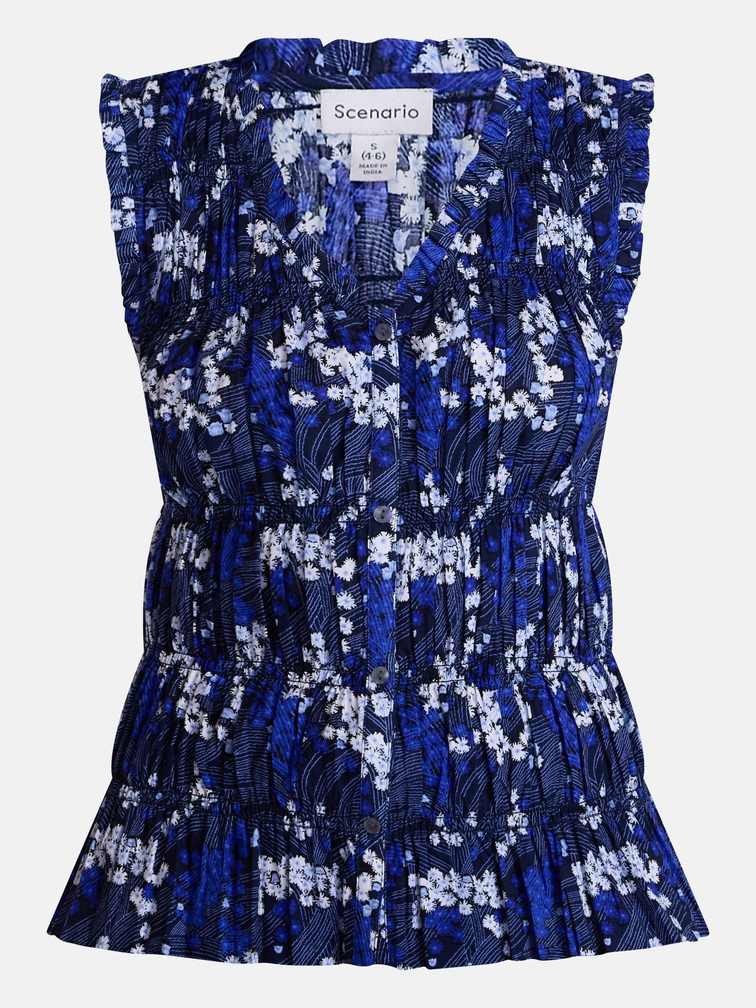Scenario Women's Smocked Sleeveless Button Front Top, Sizes XS-XXXL