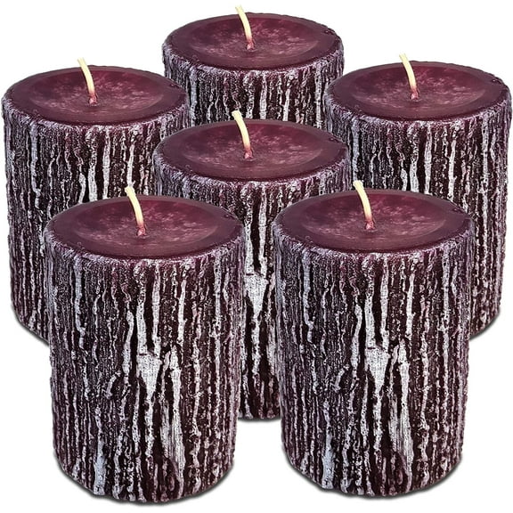 Hyoola 2.5 x 3.5 inch Purple Unscented Rustic Timberline Pillar Candles, Paraffin Wax with Cotton Wicks, 6-Pack