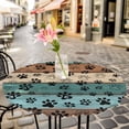 thumbnail image 3 of Dog Paw Print Elastic Fitted Round Table Cover Animal Teal Blue Wood Grain Waterproof Outdoor Tablecloth for Holiday Party, Picnic, Patio & Dining Fits Tables Up to 36"-44", 3 of 8