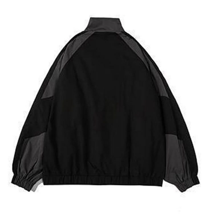 AWZXDE Japanese Retro Hop Patchwork Zip-Up Top Windproof