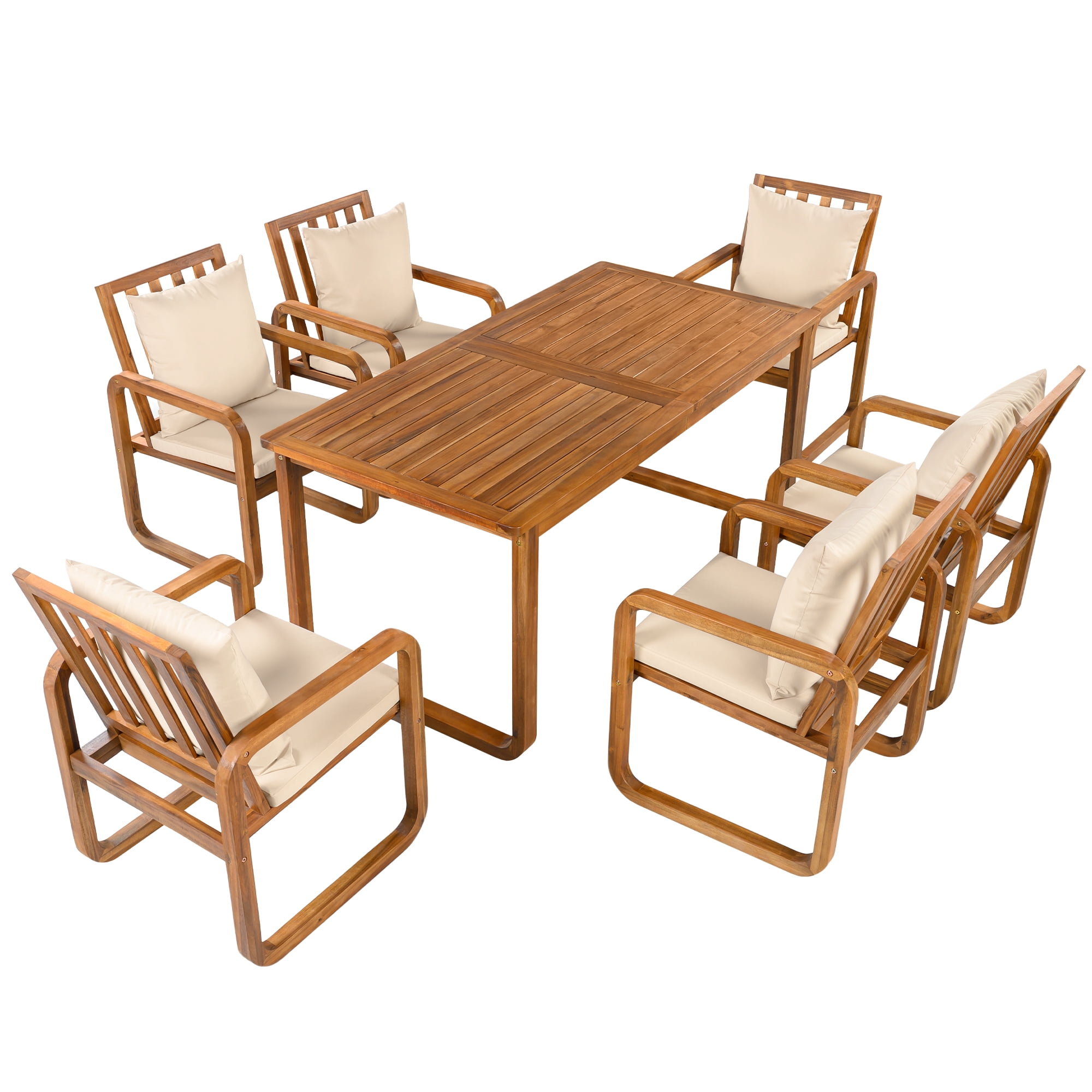Harper & Bright Designs 7 Pieces Patio Dining Set for 6, Outdoor Acacia Wood Dining Table with Slatted Design and 4 Chairs for Garden, Brown
