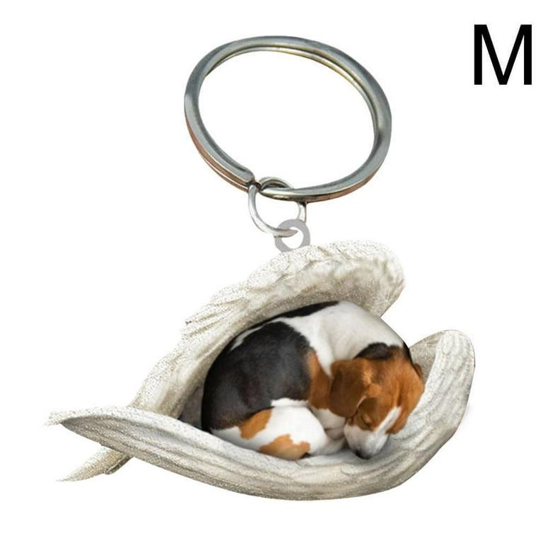 Cute Funny Sleeping Angel Dog Wing Dog Hanging Ornament Acrylic Keychain  S9B2 