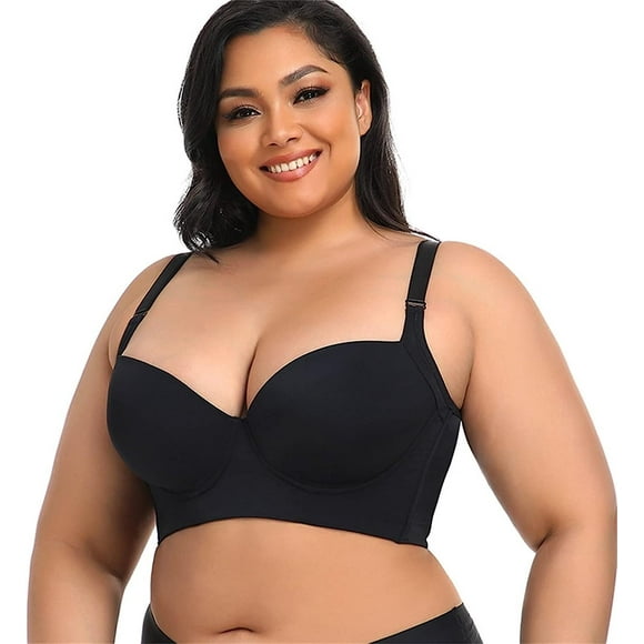 LAICAIW Deep Cup Bra Hide Back Fat with Shapewear Incorporated,Deep Cup Bra Full Back Coverage Hide Fat Smooth Bra (Color : Black, Size : 48E)