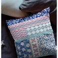 thumbnail image 3 of Flower Castle Patchwork Indoor/Outdoor Pillow in Blue Pink 26x26, 3 of 9