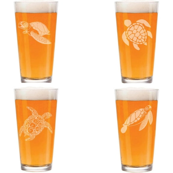 16 oz Beer Pint Glass Gift Set Of 4 Sea Turtle Collection