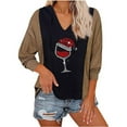 thumbnail image 2 of DPTALR Femme T-Shirt à Col en V à Manches Longues d'Automne Imprimé Blouse à Capuche Hauts, 2 of 5