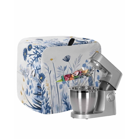 Blue Floral Spring Stand Mixer Dust Cover with Storage Pocket & Handles, Summer Botanical Pastoral Fits All Tilt Head & Bowl Lift Kitchen Appliance Cover Organizer Bag Accessories, 4.5-5 Quart