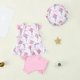 thumbnail image 4 of NIEWTR Toddler Baby Girls 3 Piece Swimsuit Set Short Sleeve Bathing Suit Baby Rash Guard Swimwear With Sun Hat Swimwear Beach Bathing Suit for Summer Vacation 2-3 Years Pink, 4 of 4