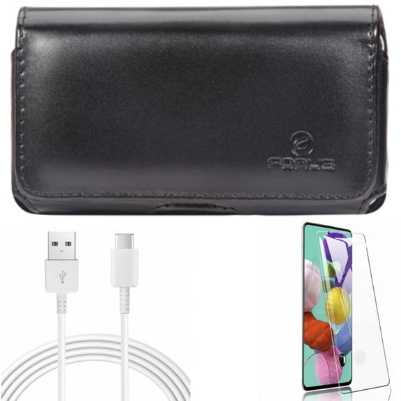 Case Belt Clip w Screen Protector w 10ft USB-C Cable for Samsung Galaxy S20 - Leather Swivel, Tempered Glass [Fingerprint Unlock], Type-C Charger Cord X2W fits Samsung Galaxy S20 Model