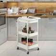 thumbnail image 3 of Gymax 3-Tier Utility Storage Cart Metal Rolling Trolley w/ DIY Pegboard Baskets White, 3 of 10