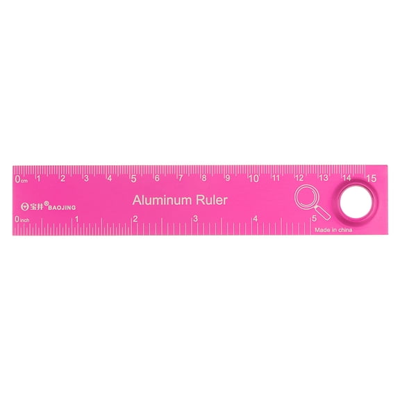 Straight Ruler 6 Inch Metric English System Magnifier Measuring Tool, Hot Pink