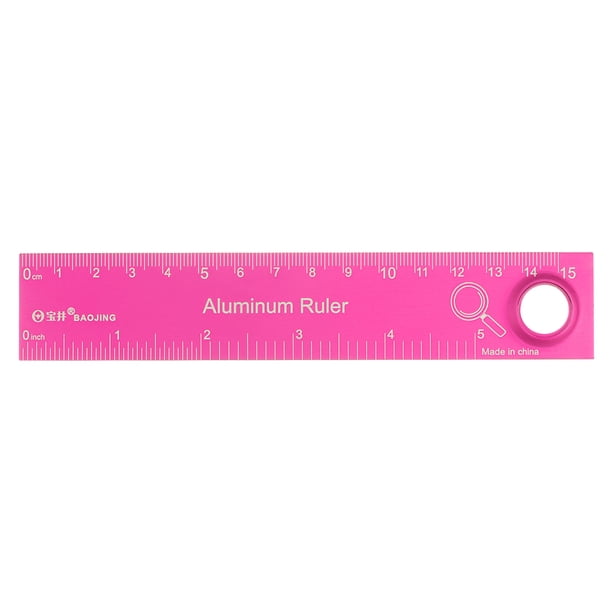 Recta Regla 6 Pulgadas Métrica Inglés Sistema Aluminio Aleación Regla Lupa Medición Herramienta para Niños Estudio Aula Oficina, Caliente Rosa