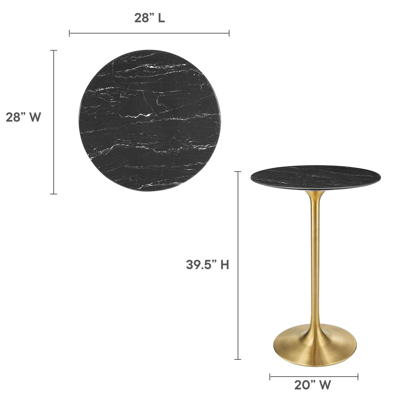 Modway Lippa 28" Round Modern Wood & Metal Bar Table in Gold/Black