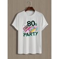 thumbnail image 3 of Camiseta informal con estampado creativo "Fiesta de los 80" para hombre, manga corta, corte cómodo, cuello redondo, estilo urbano, para uso diario., 3 of 6