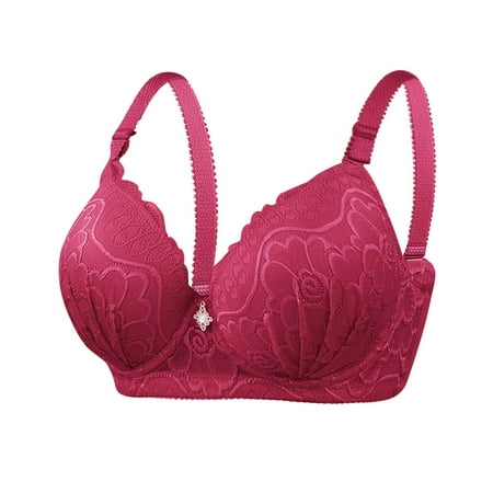 Ecqkame Underwire Floral Women s Push Up Bra Full Coverage Non Padded Everyday Brassiere A-Red XL on Clearance