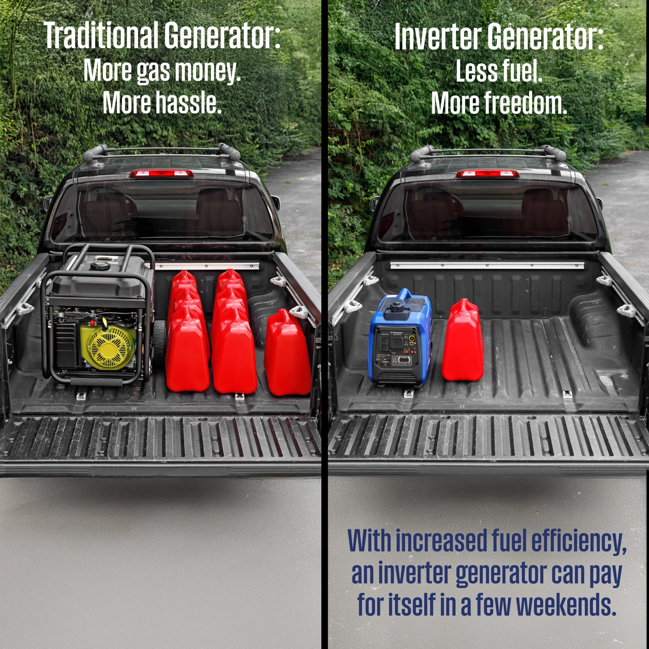 Westinghouse 2800 Peak Watt Portable Gas & Propane Powered Inverter Generator, Dual Fuel, Parallel Capable with CO Sensor