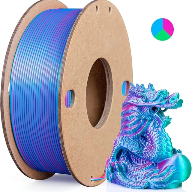 Multicolor 3D Printer Filament,Dual/Tri Color 1.75mm PLA Silk Shiny Printing Filament,250g(0.55lbs) Fit Most FDM 3D Printer