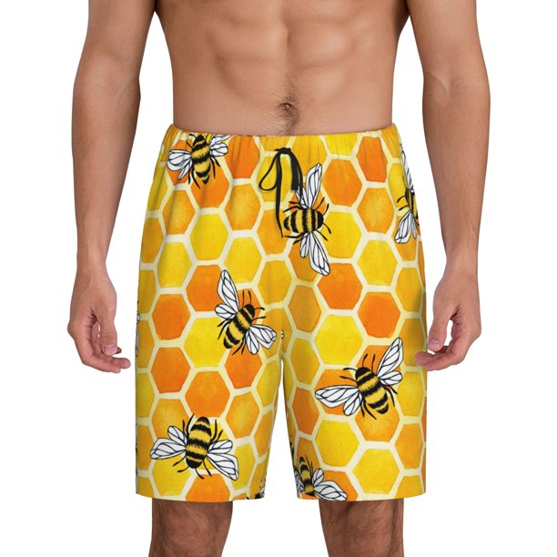 Fotbe Honeycombs Pantalones Cortos de Pijama para Hombre, Ropa de Dormir, Pantalones de Pijama Cortos para Hombre-Large