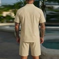 thumbnail image 5 of JAJAHO Mens Linen Shirt And Shorts Set Summer Short Sleeve Casual Breathable Comfortable Solid Color V Neck Shirts For Business Travel 2 Piece Cozy Outfit, 5 of 5