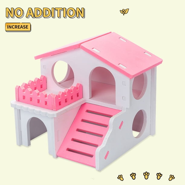 Nido De Hámster Casa de hámster para mascotas con escalera, nido, cabaña de troncos, juguetes para dormir de animales (rosa)