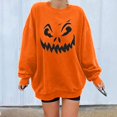 thumbnail image 2 of Chandails en Molleton Visage de Citrouille d'Halloween pour Femmes Manches Longues Surdimensionnées Col Rond Orange Pull Tops, 2 of 7