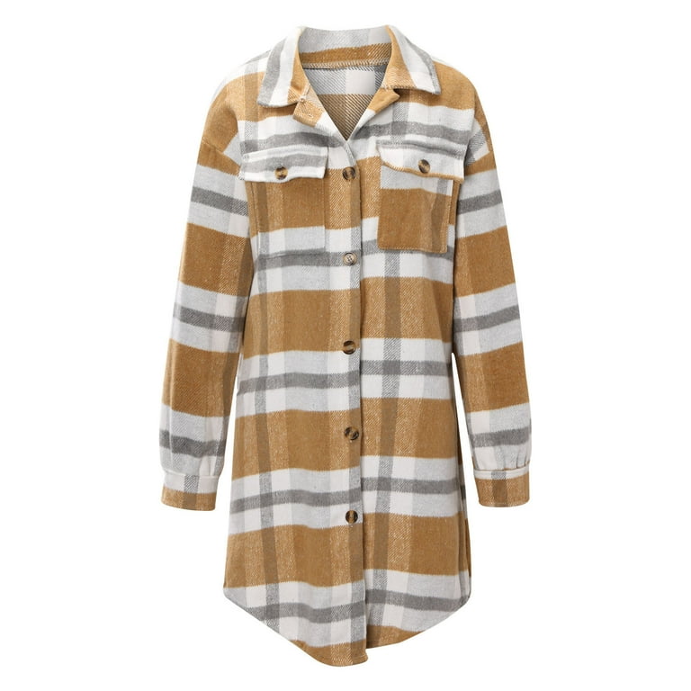 Elegant Plaid Buttons Turndown Collar Outerwear Elegant Plaid Buttons Turndown Collar Outerwear
