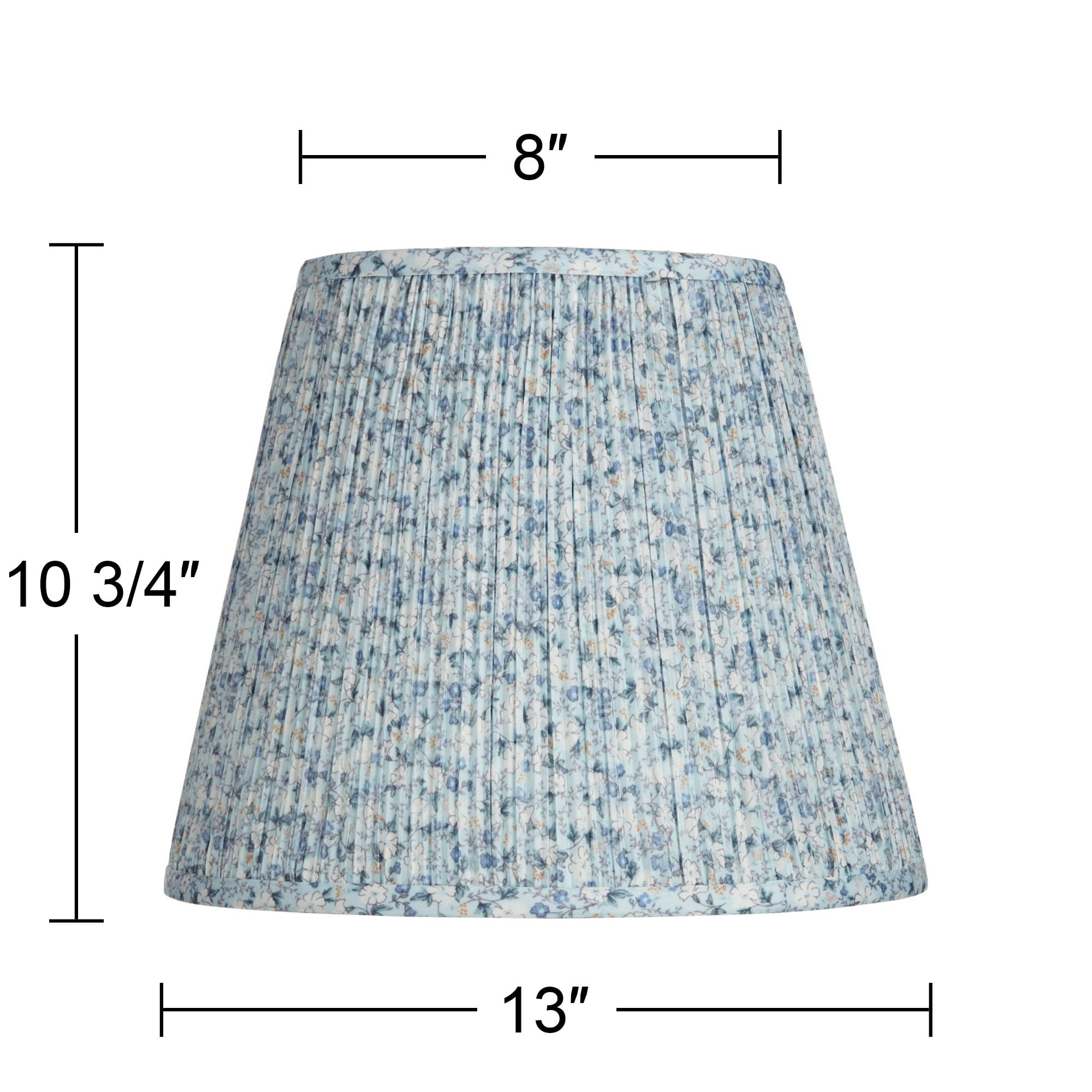 Springcrest Set of 2 Pleat Empire Print Lamp Shades Blue Floral Medium 8" Top x 13" Bottom x 10.75" High Spider Harp and Finial