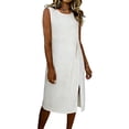 thumbnail image 2 of Midi Dresses for Women Summer Casual Crewneck Sundress Solid Color Loose Sleeveless Beach Holiday Everyday Linen Dress Size S-3XL, 2 of 6