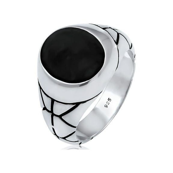 KUZZOI Men's Enamel Inlay Plate Oval Shaped Signet Ring 925 Silver Size 7-11