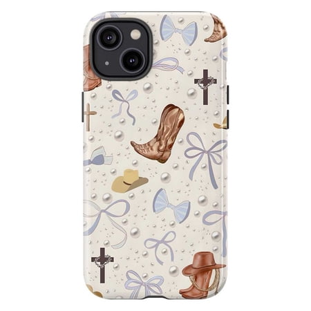 Western Chic Boots & Bows Phone Case, Elegant Country Style with Pearls and Accessories for iPhone 16 15 14 13 12 11 Pro Max Plus Mini