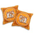 thumbnail image 1 of Elegant Thai Elephant Velvet and Pearls Set of 2 Square Pillow Covers - Yellow, 1 of 6